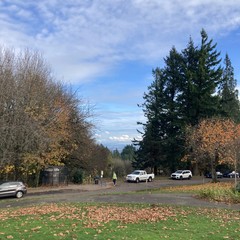 OK this is marginal but behind some low clouds scudding over the Boring lave hills you can make out bits of glacier on Mt. Hood